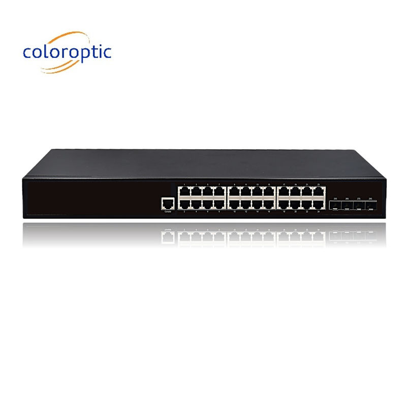 24 cổng Ethernet nhanh Poe Switch Plug And Play 10/100/1000M ((POE) 4 * 10GE SFP cổng